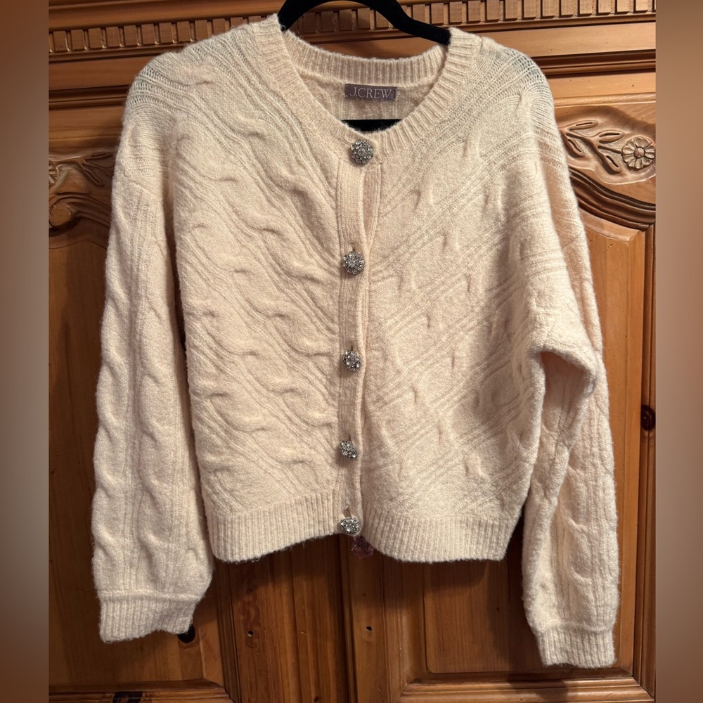 Jcrew cream sweater with Crystal Buttons.